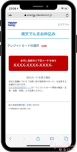 楽天でんきのクレジットカード選択画面