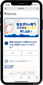 東京ガスでんきの申し込み 東京ガス利用の有無 入力画面